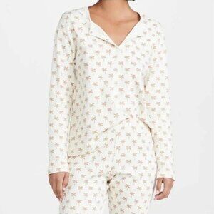 Faherty x Roller Rabbit Cream Palm Tree Print Pajama Top NWOT Size Small